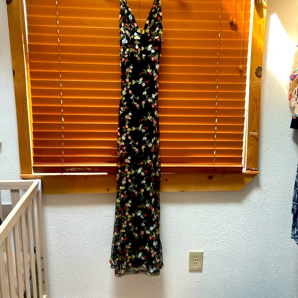 Black embroidered sheer maxi dress